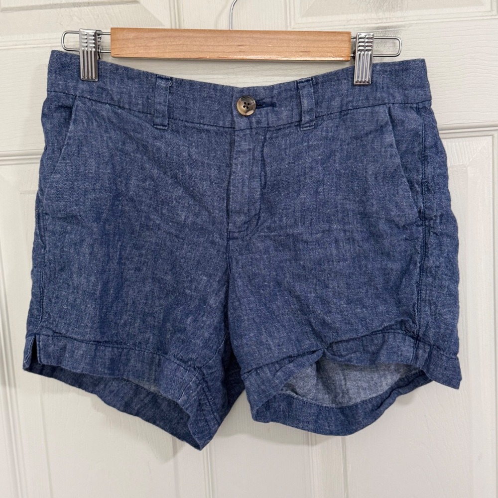 Old Navy Womens Blue Linen Cotton Herringbone Everyday Shorts Mid-Rise Size 2